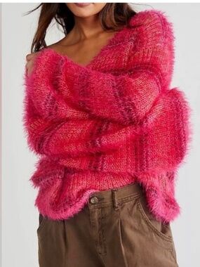 Free People Gelato Eyelash Hot Pink Sweater, XS